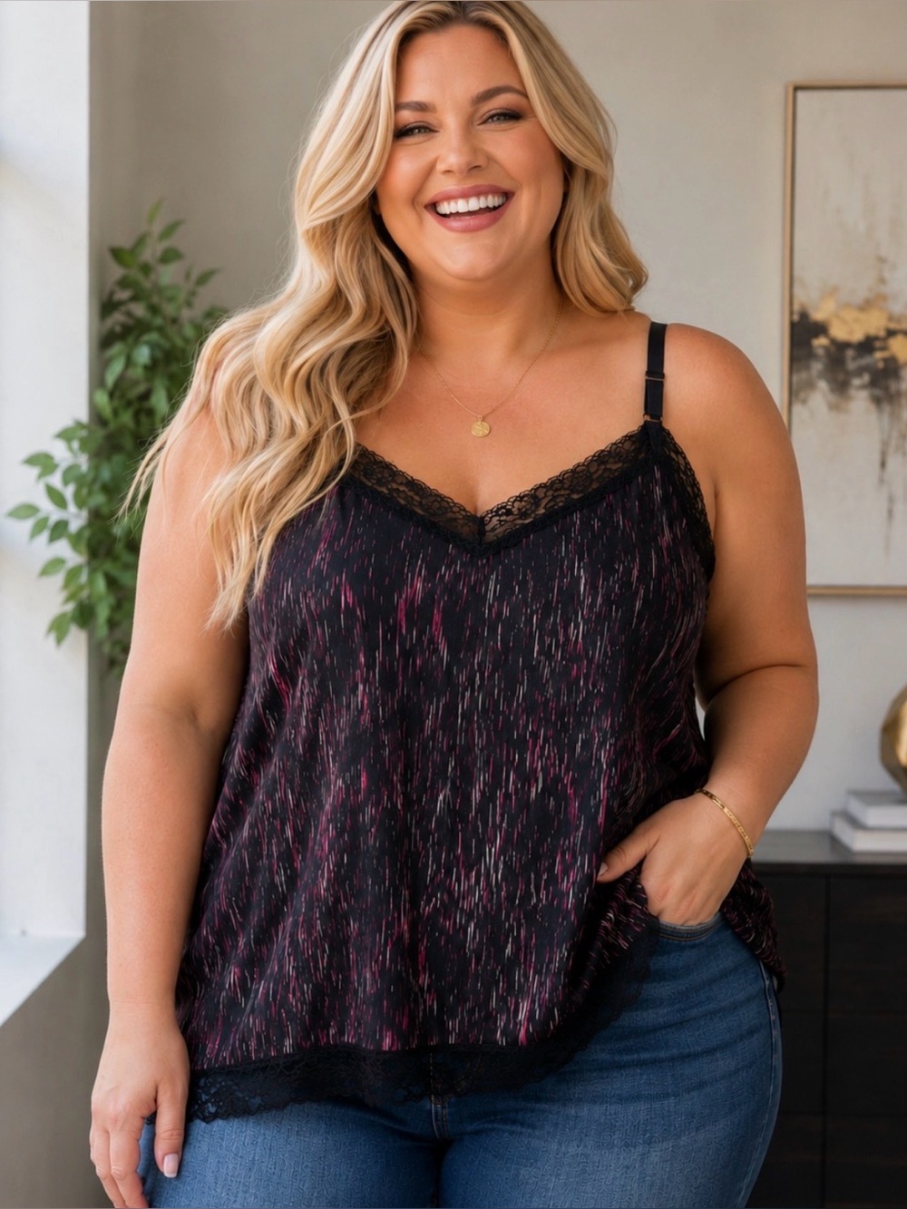 Plus Size Tank 4X Colorful Abstract Design on Black Background Top